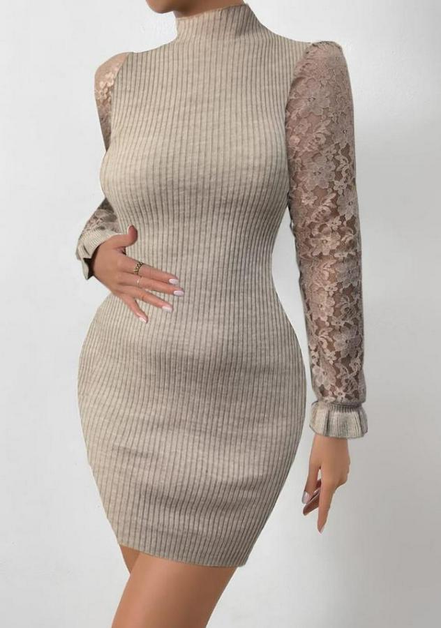 Uzun Kollu Kollar Tül Detay Triko Mini Boy Elbise