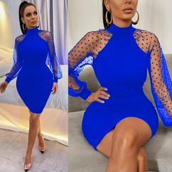 Uzun Kollu Kollar Tül Puantiye Detay Dalgıç Mini Boy Elbise