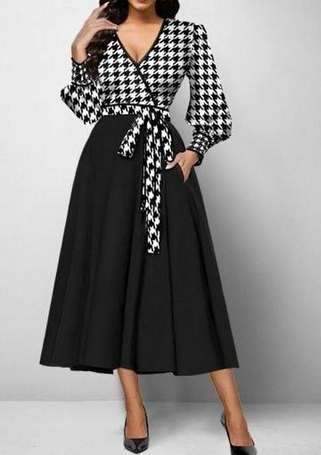 Uzun Kollu Kruvaze Yaka Dalgıç Krep Midi Boy Elbise