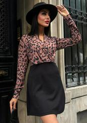 Uzun Kollu Kruvaze Yaka Krep Mini Boy Elbise