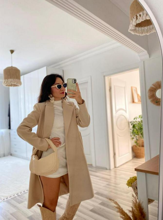 Uzun Kollu Peluş Mini Boy Elbise