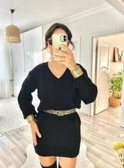 Uzun Kollu V Yakalı Mini Triko Elbise