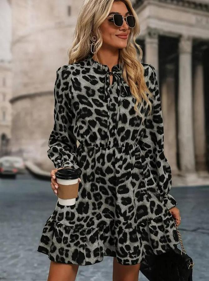 Uzun Kollu Yakadan Bağlamalı Beli Lastikli Şardonlu Dalgıç Elbise