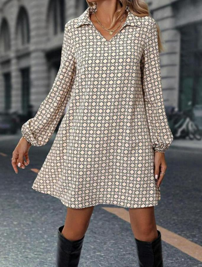 Uzun Kollu Yakalı Desenli Mini Modal Elbise