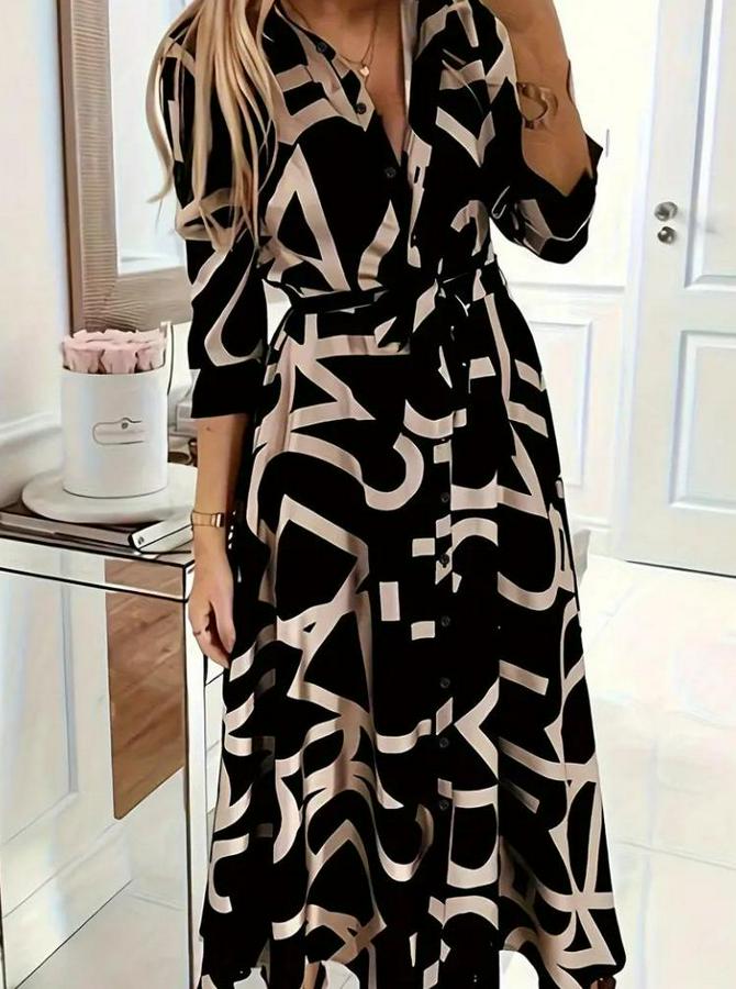 Uzun Kollu Yakalı Önden Düğmeli Uzun Süprem Elbise