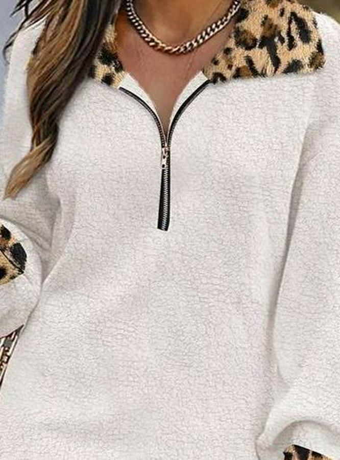 Uzun Kollu Yakalı Önden Fermuarlı Leopar Detaylı Mini Peluş Elbise