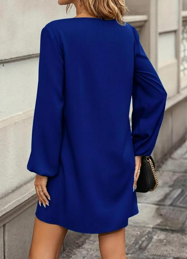 Uzun Kollu Yuvarlak Yaka Mini Ithal Krep Elbise