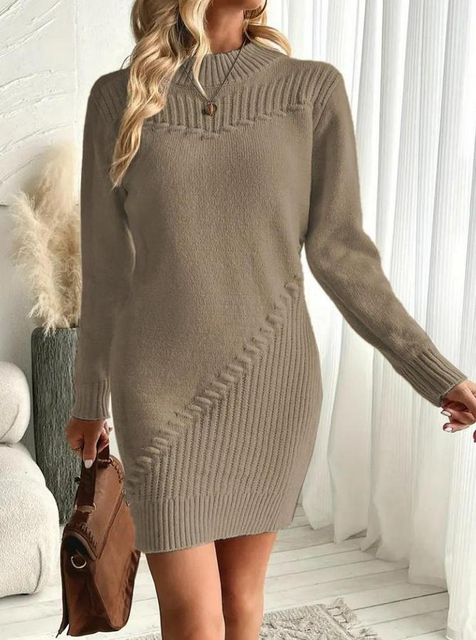 Uzun Kollu Yuvarlak Yaka Mini Triko Elbise