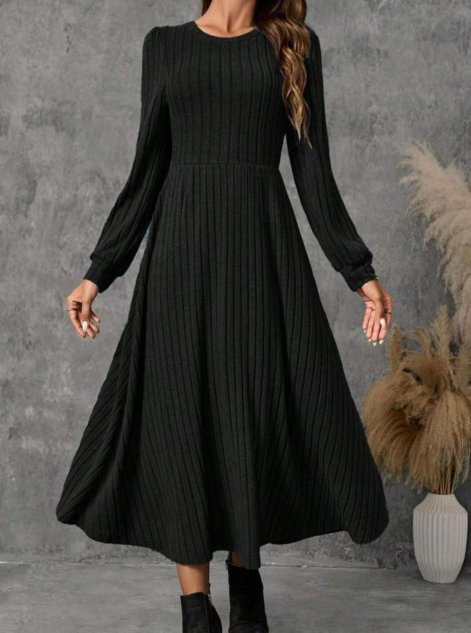 Uzun Kollu Yuvarlak Yakalı Kiloş Uzun Şardonlu Kaşkorse Elbise