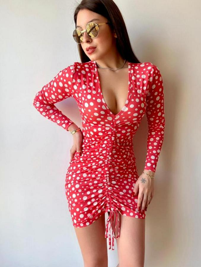 V Yaka Önü Asansör Büzgü Detay Fırsat Ürün Puantiyeli Mini Elbise