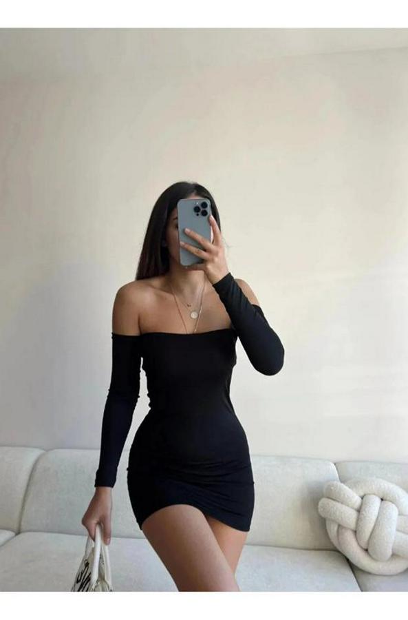 Volan Kol Derin Yırtmaç Detaylı Mini Elbise