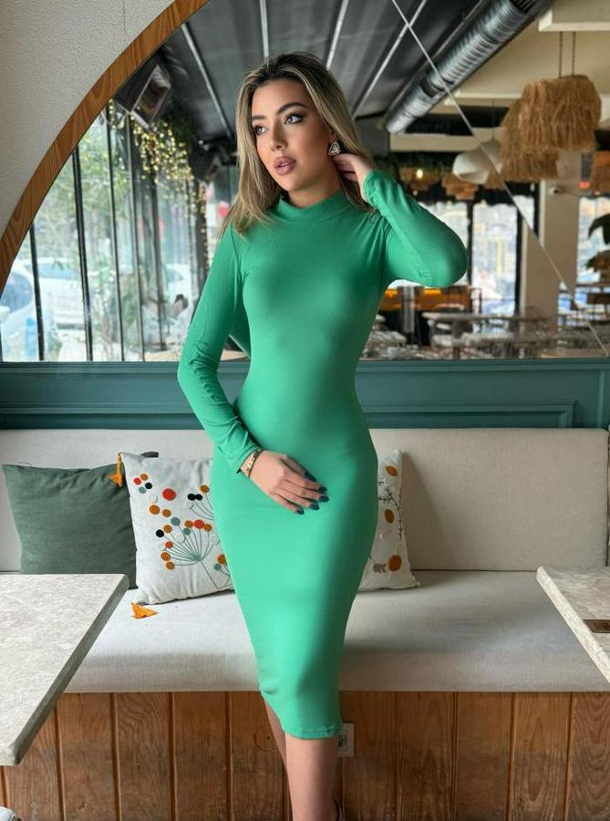 Yarım Balıkçı Yaka Süet Kumaş Fırsat Ürün Midi Boy Elbise