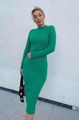 Yarım Balıkçı Yaka Süet Kumaş Fırsat Ürün Midi Boy Elbise