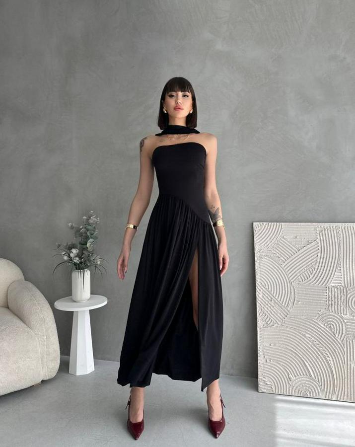 Kadınboğaz Kolsuz Maxi Boy Kalem Elbise