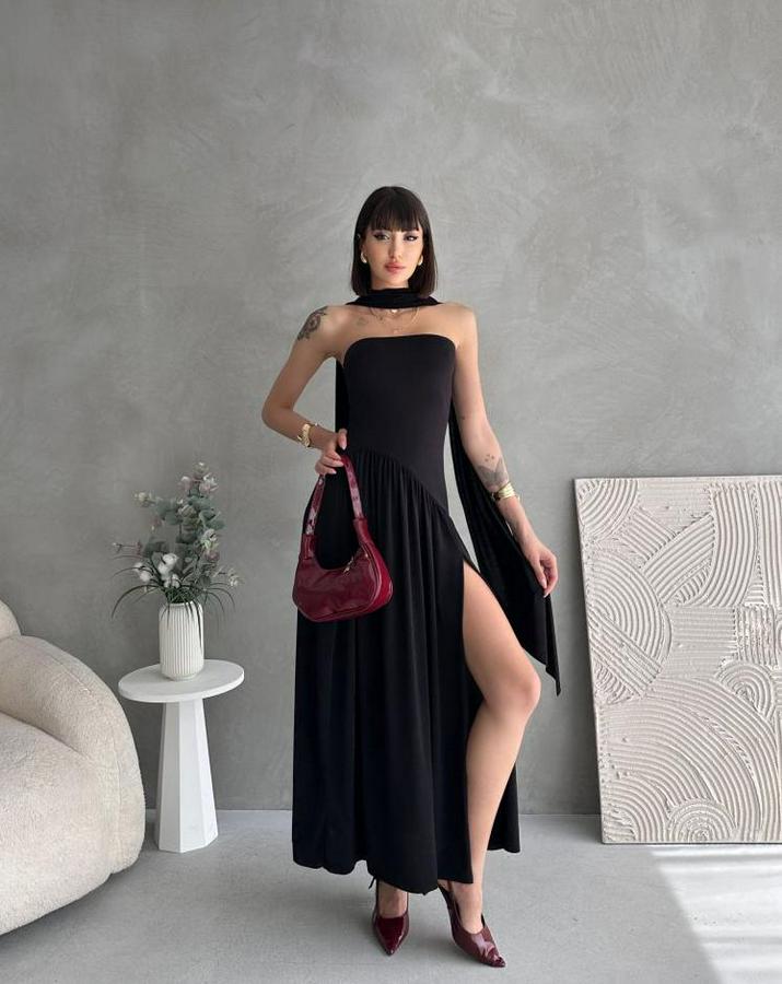 Kadınboğaz Kolsuz Maxi Boy Kalem Elbise