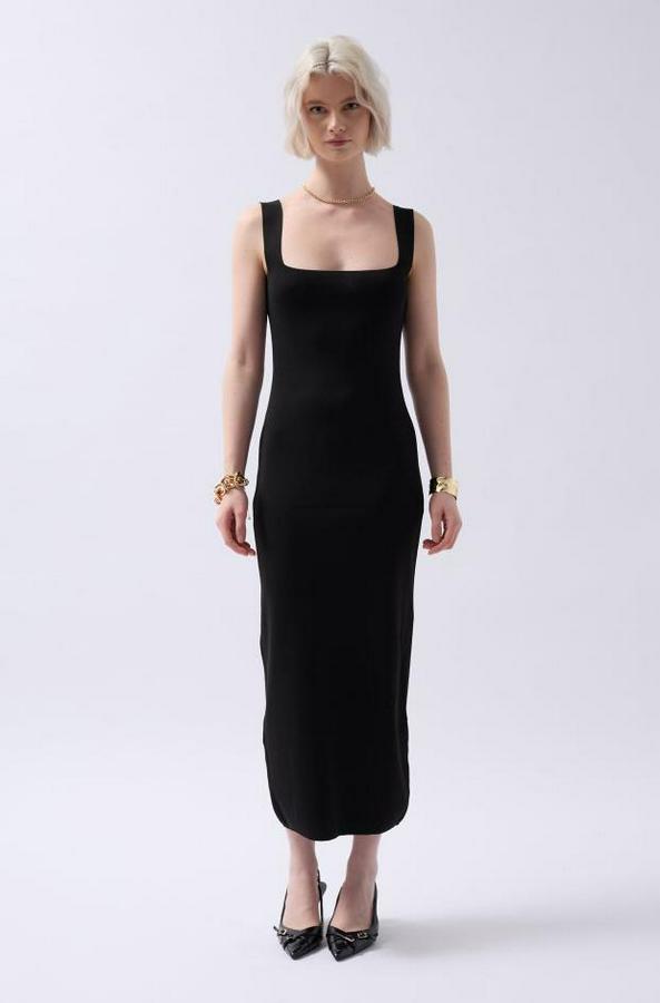 Kalın Askılı Midi Elbise