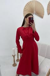 Kırmızı Saten Uzun Elbise