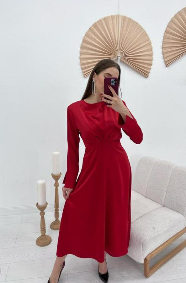 Kırmızı Saten Uzun Elbise