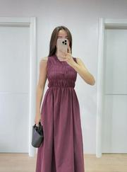 Kolsuz Göğüs Lastıklı Uzun Elbise