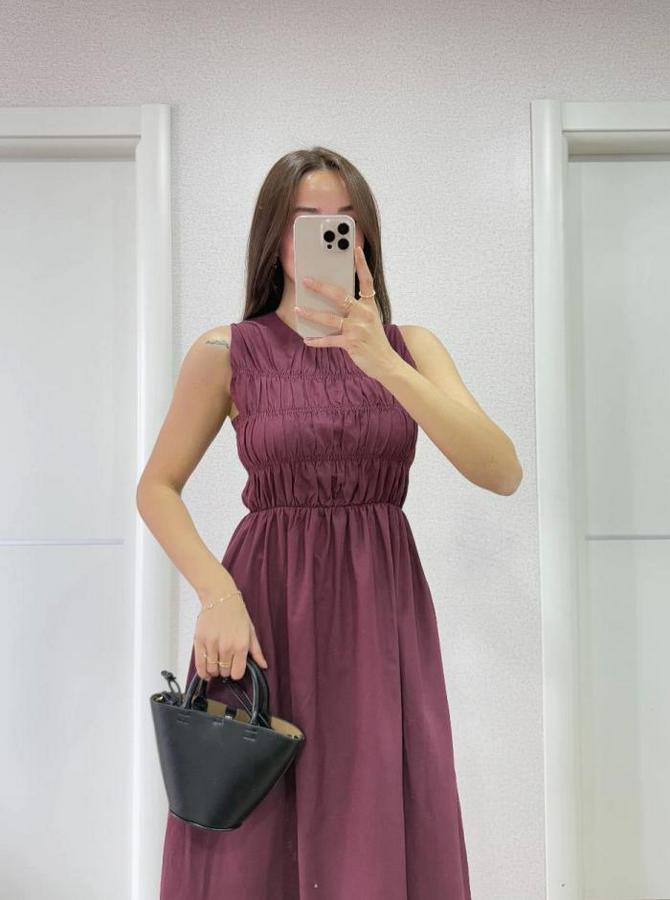 Kolsuz Göğüs Lastıklı Uzun Elbise