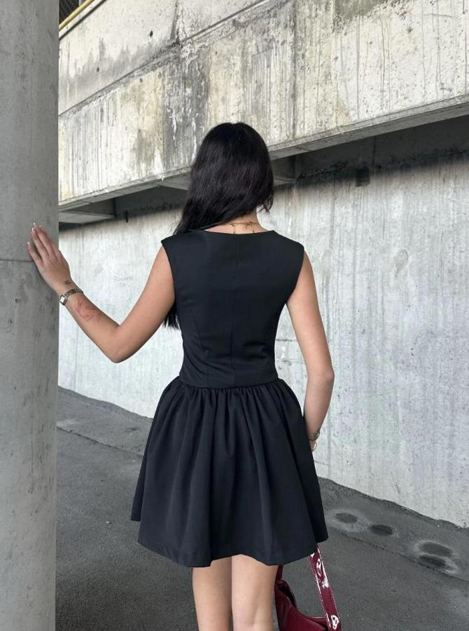 Kolsuz Mini Elbise- Siyah