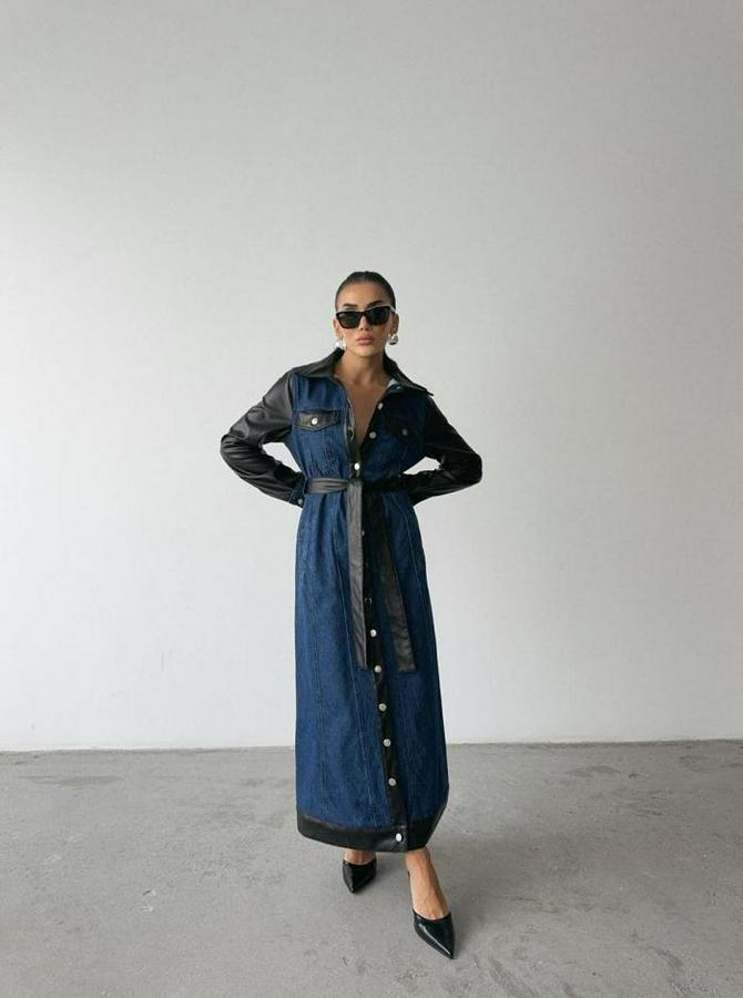 Kot Elbise Uzun Önden Düğmeli