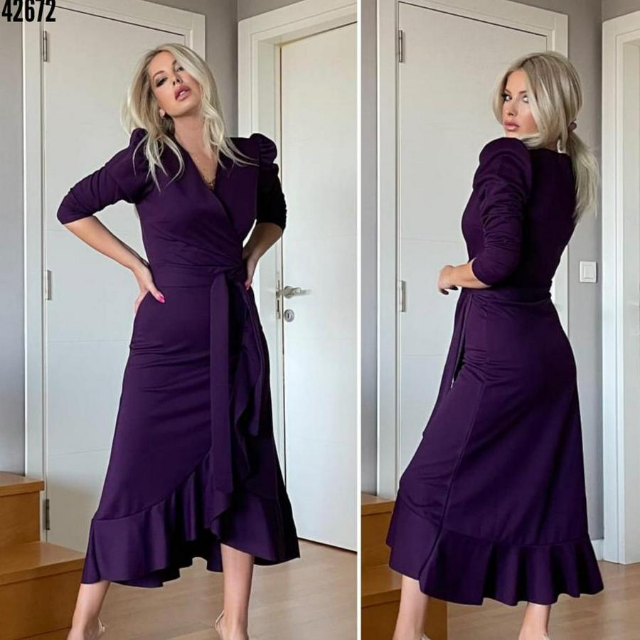 Krep Kumaş Midi Boy Kuşaklı Uzunkol Elbise