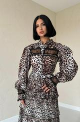 Leopar Pilise Detaylı Lastikli Elbise