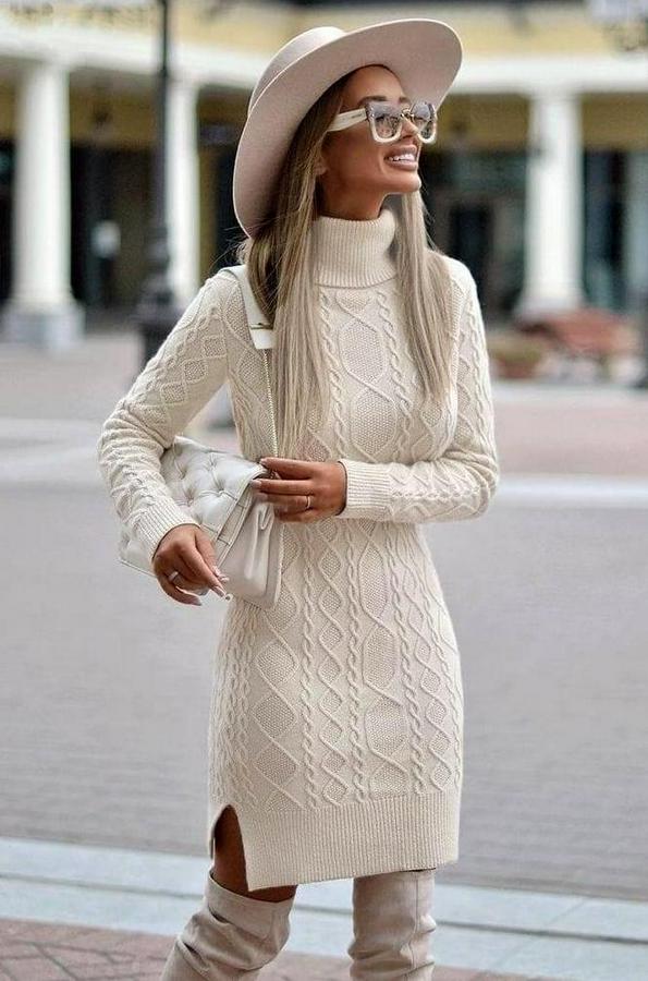 Loren Yünlü Motifli Midi Boy Triko Elbise