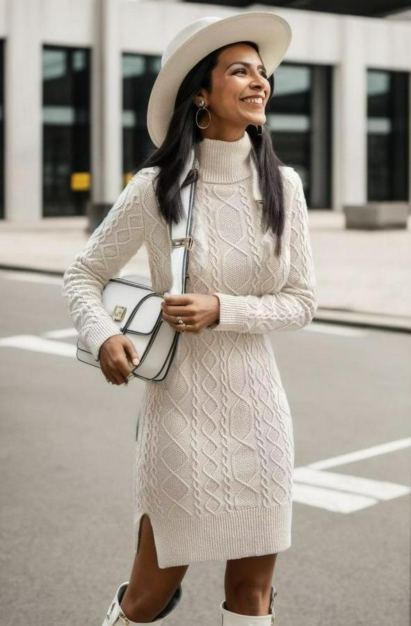 Loren Yünlü Motifli Midi Boy Triko Elbise