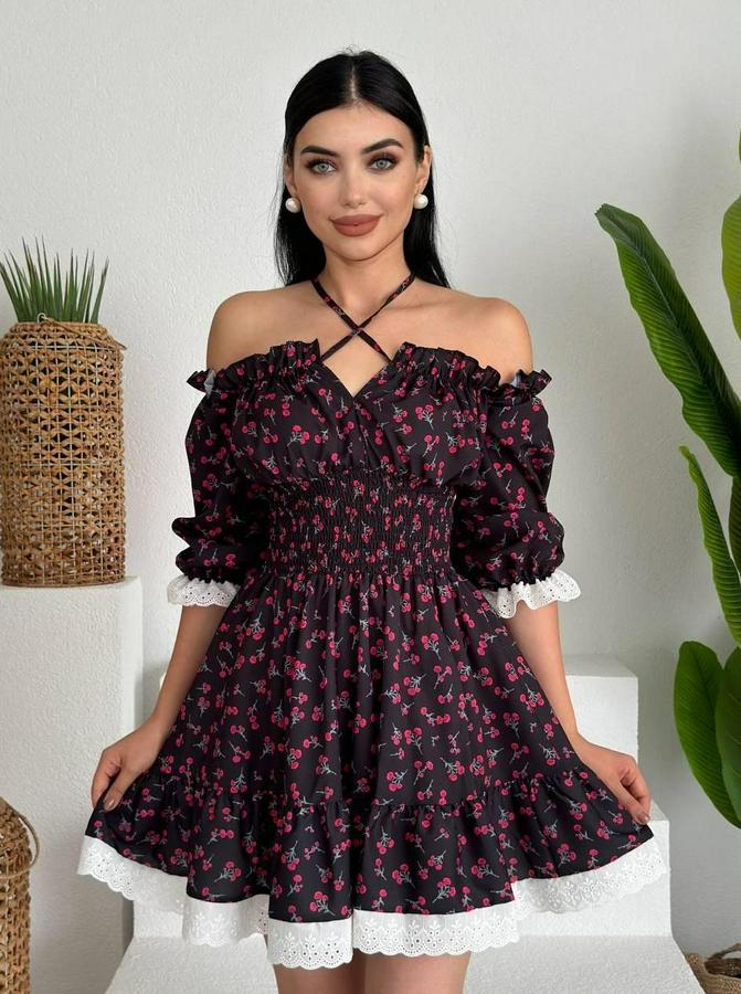 Marne Beli Lastikli Mini Elbise