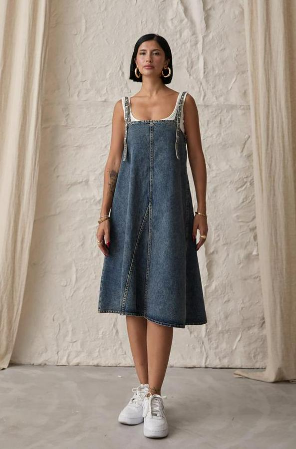 Mavi Askı Aparatlı Kot Elbise