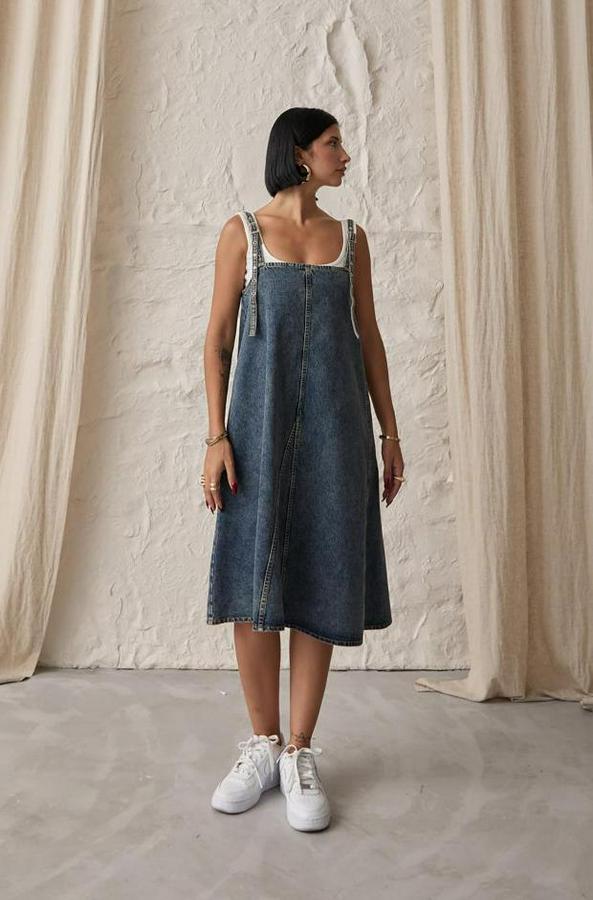 Mavi Askı Aparatlı Kot Elbise