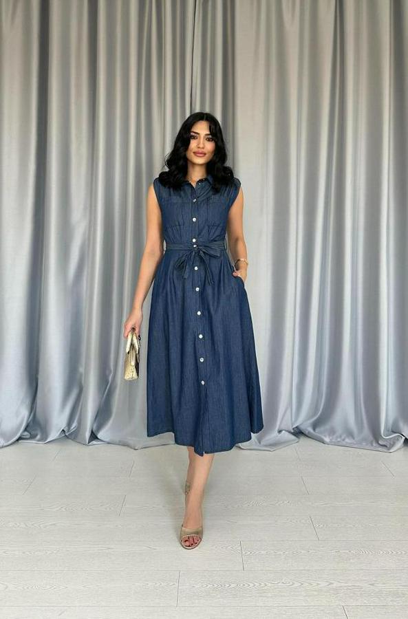 Mavi Tencel Çıtçıtlı Elbise