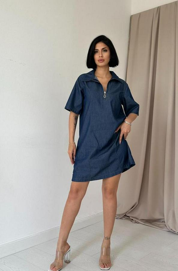 Mavi Tencel Kuplu Elbise