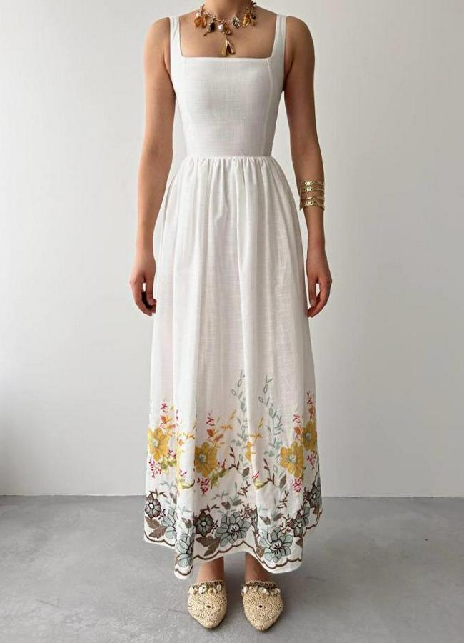 Mazi Çiçek Desenli Elbise