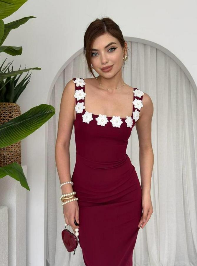 Mıng Çiçek Detaylı Elbise