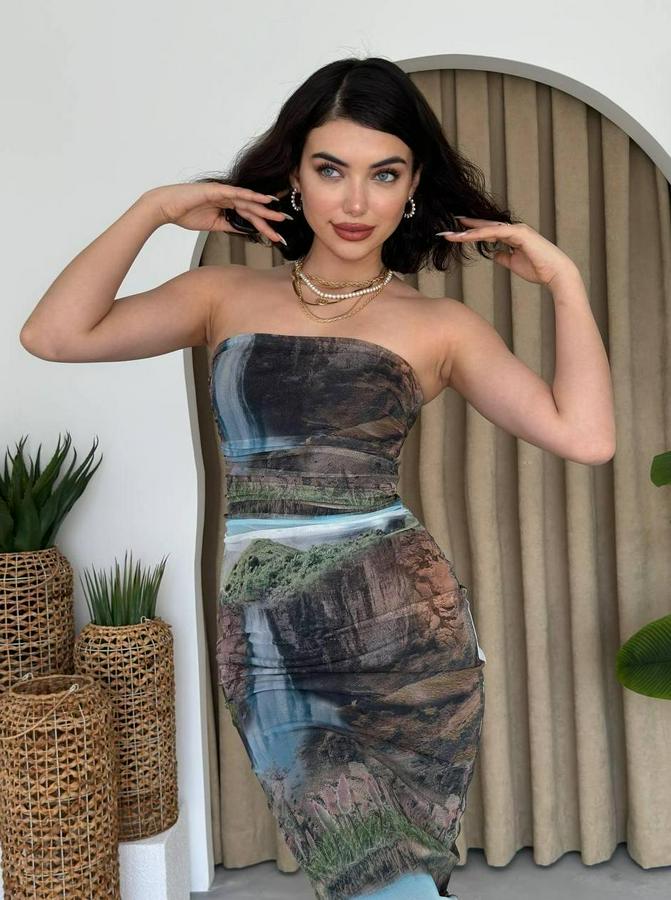 Mountain Straplez Tül Elbise