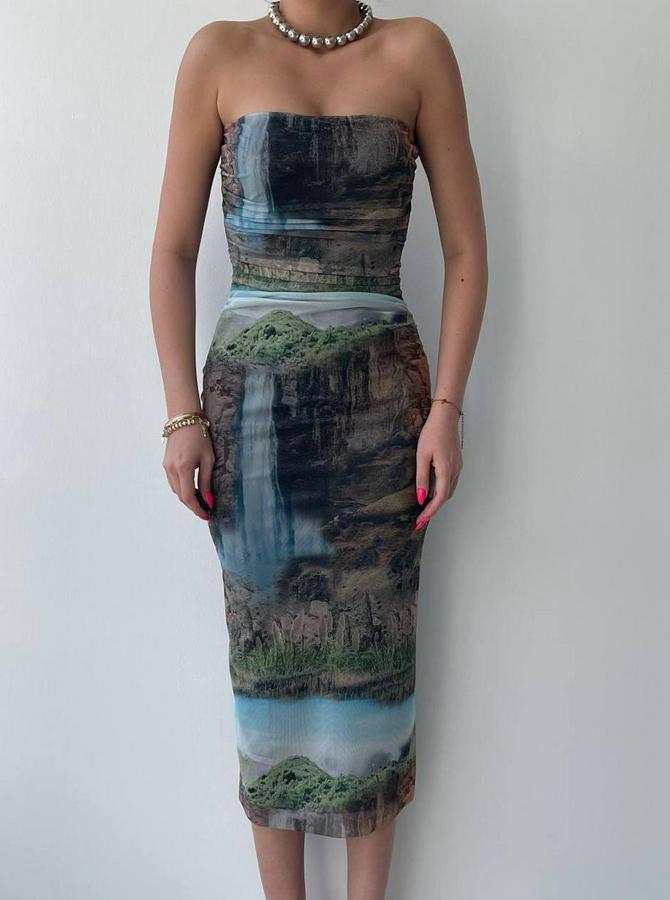 Mountain Straplez Tül Elbise