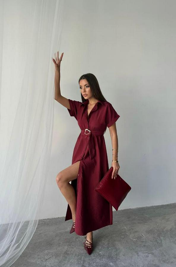 Önden Düğmeli Crushli Modal Elbise