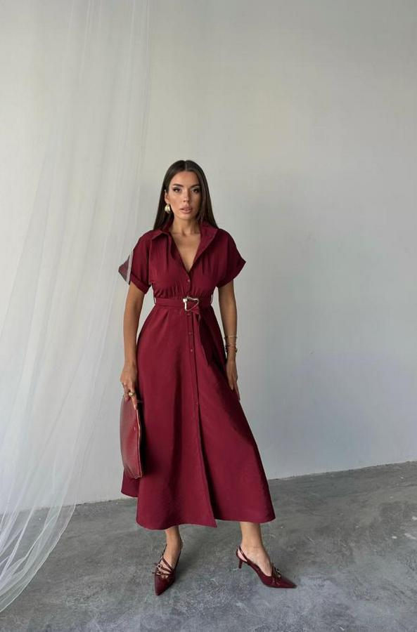 Önden Düğmeli Crushli Modal Elbise