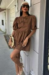 Önü Fiyonk Bağlamalı Ve Balon Kollu Elbise 2893