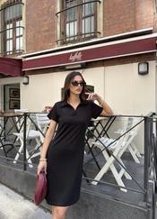 Osy Modal Yumuşak Dokulu Kumaş Yakalı Kısa Kollu Elbise