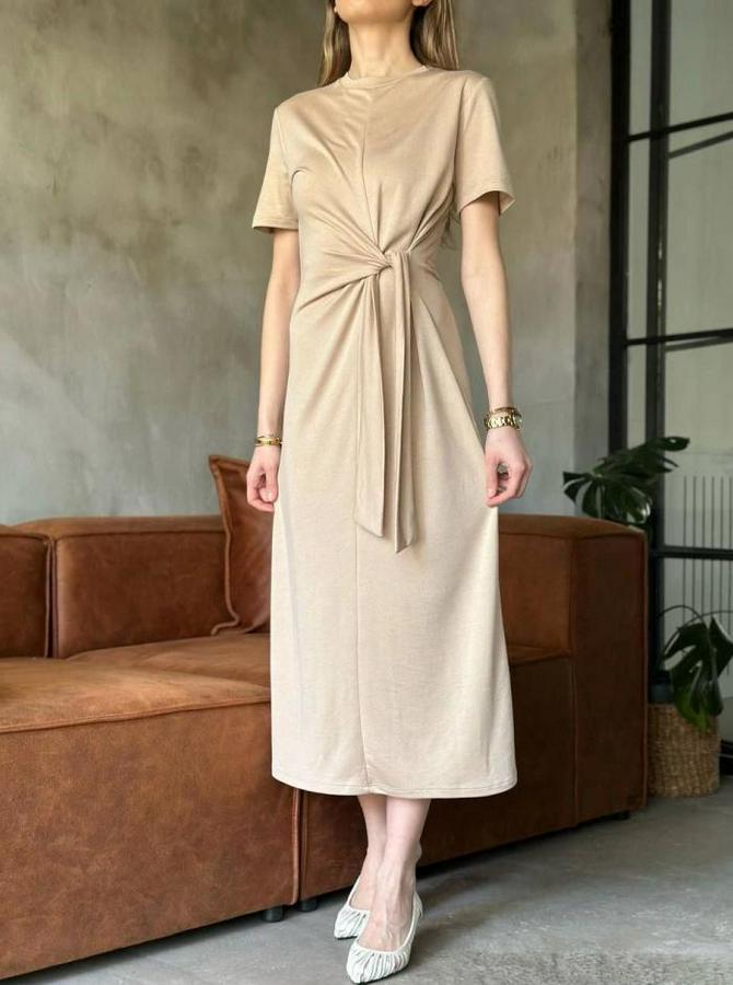 Osy Modal Yumuşak Dokulu Kumaş Yandan Bağlamalı Elbise