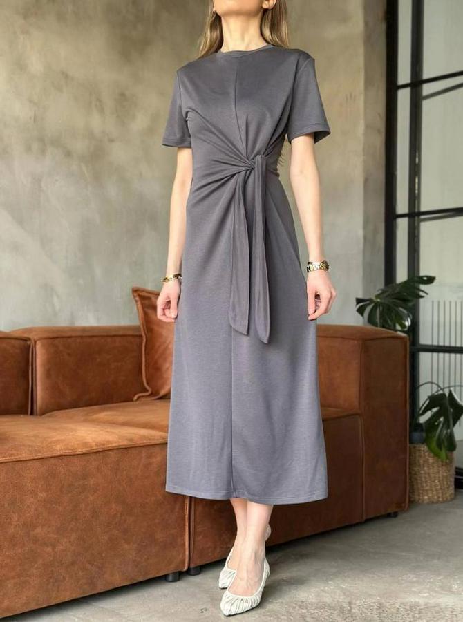 Osy Modal Yumuşak Dokulu Kumaş Yandan Bağlamalı Elbise