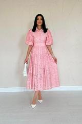 Pembe Kemerli Balon Kollu Elbise