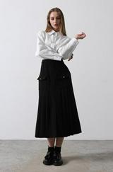 Pileli Kontrast Gömlek Elbise