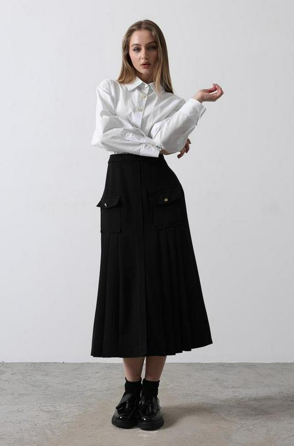 Pileli Kontrast Gömlek Elbise