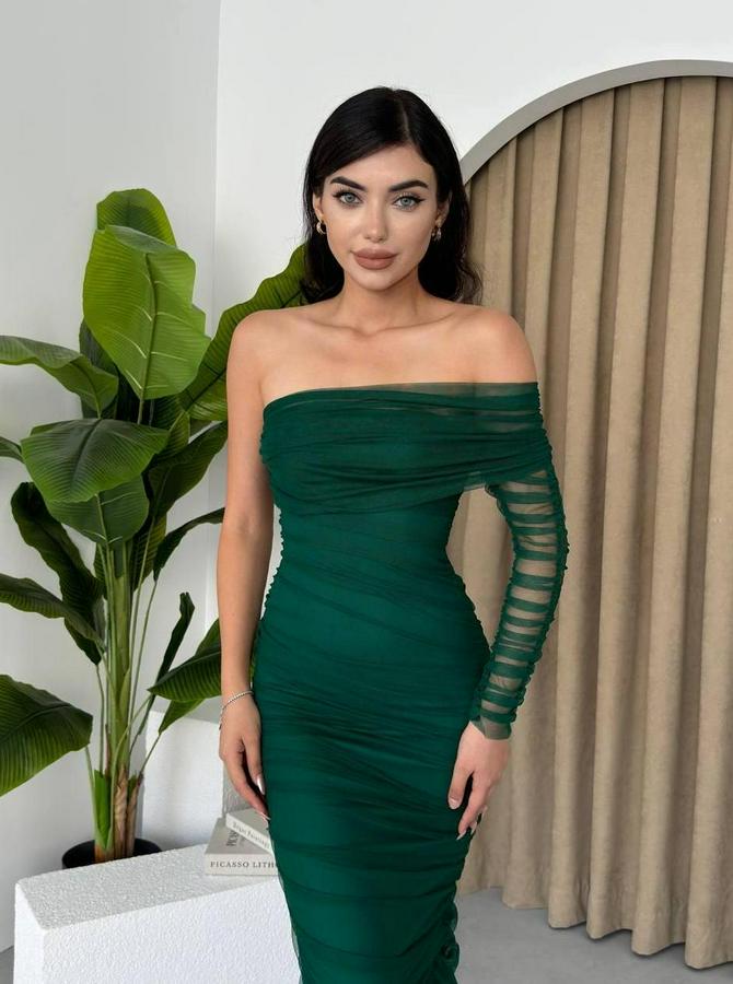 Polack Tek Omuz Tül Elbise