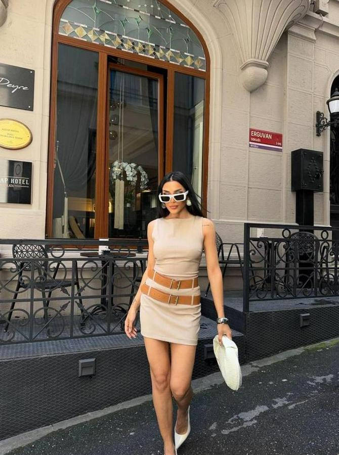 Polyviscon Çift Kemer Detayli Elbise